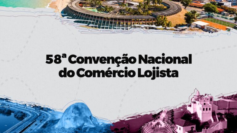 Arte da 58ª Convenção Nacional do Comércio Lojista com imagens de João Pessoa e do Espírito Santo